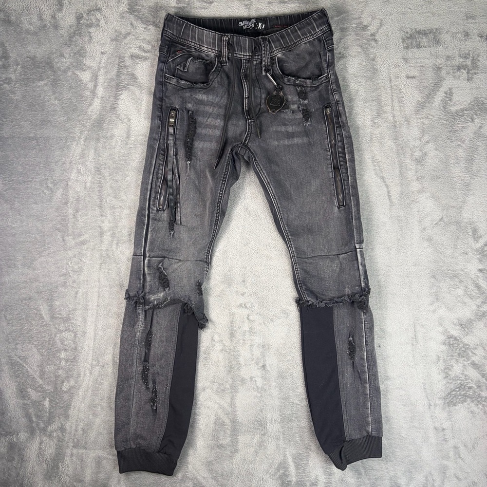 Smuggler's Moon Jogger Jeans Size 28x28 Black Stretch Distressed Y2K Streetwear